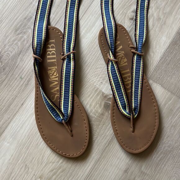 Sam & Libby Blue Blossom Gladiator Tie Up Thong Sandals Shoes Size 9 - Picture 3 of 6